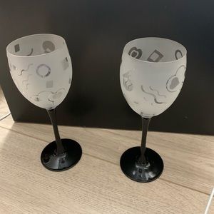 Pair of Vintage White Frosted w/Clear Designs including Hearts.  Luminarc France